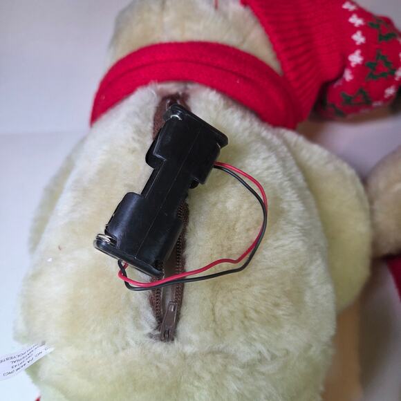 Pair of Christmas Animated Plush Bears Red Hat Scarf Holiday Stuffed Animals - Picture 11 of 11